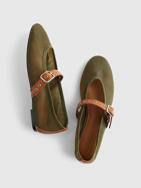 Madewell Shoes - Madewell The Remy Mesh Mary Jane Flats - Olive Green - Size 8